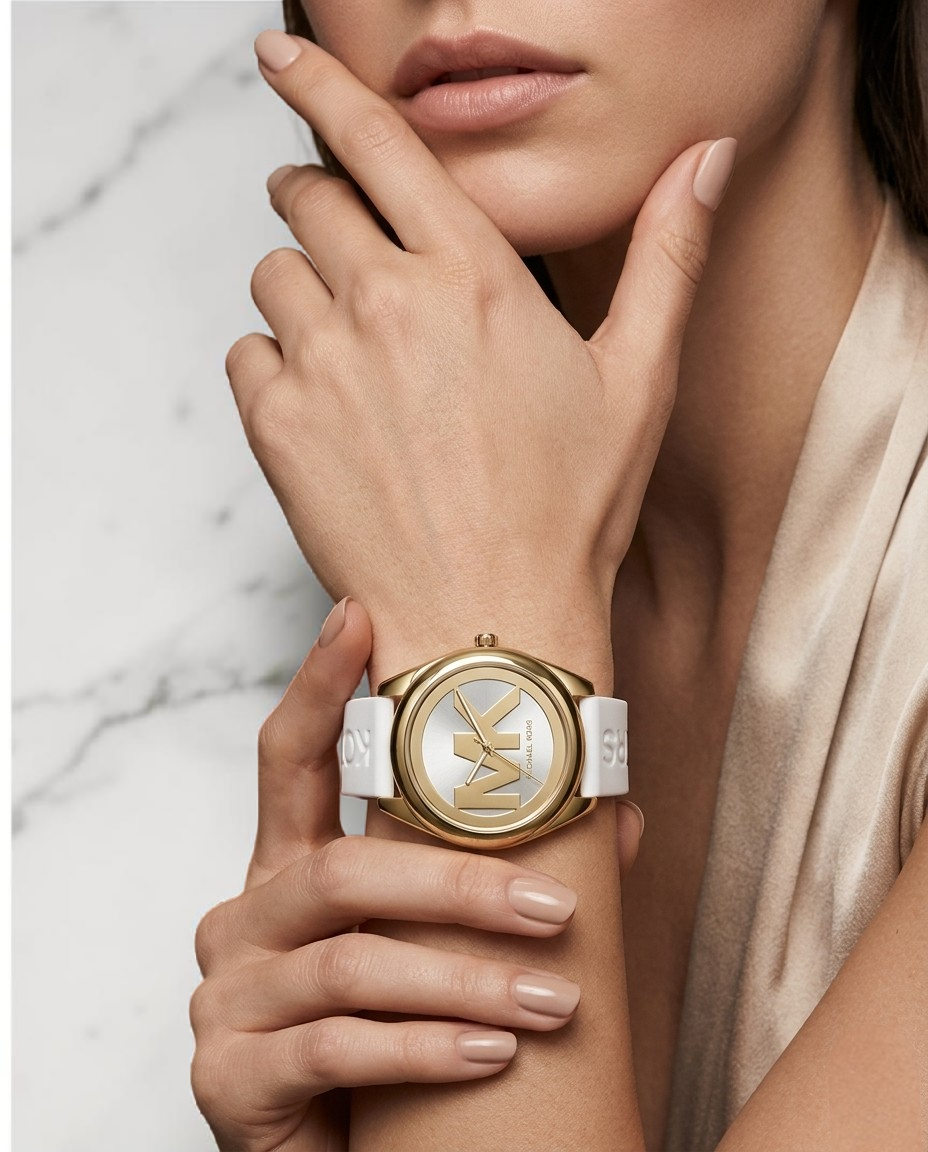 Immediate M.KWomen's Janelle Gold-Tone Silicone Strap Watch, 42mm MK7141