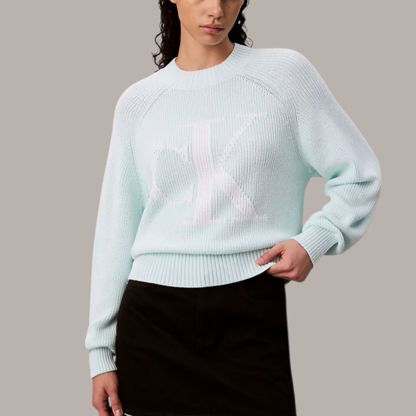 Smooth Cotton Monogram Rib Classic Sweater