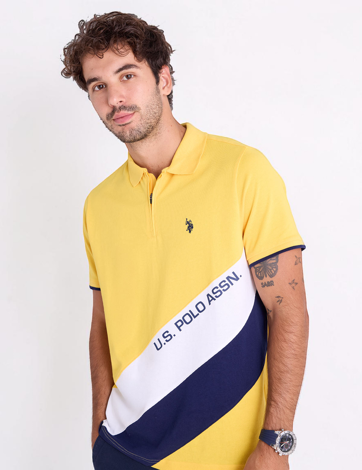 Immediate PIQUE COLOR BLOCK ZIPPER POLO SHIRT Serial 11P0111-3O00A