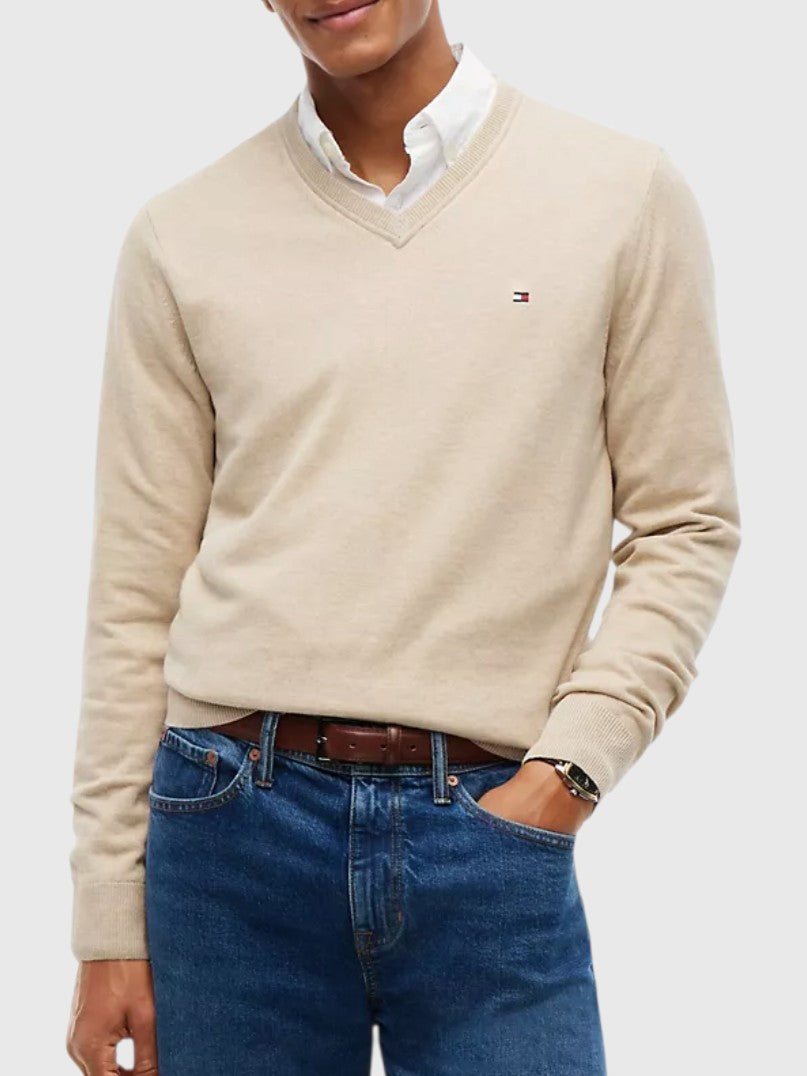 TOMMY HILFIGER Solid Logo V-Neck Sweater,78J8323-BDS