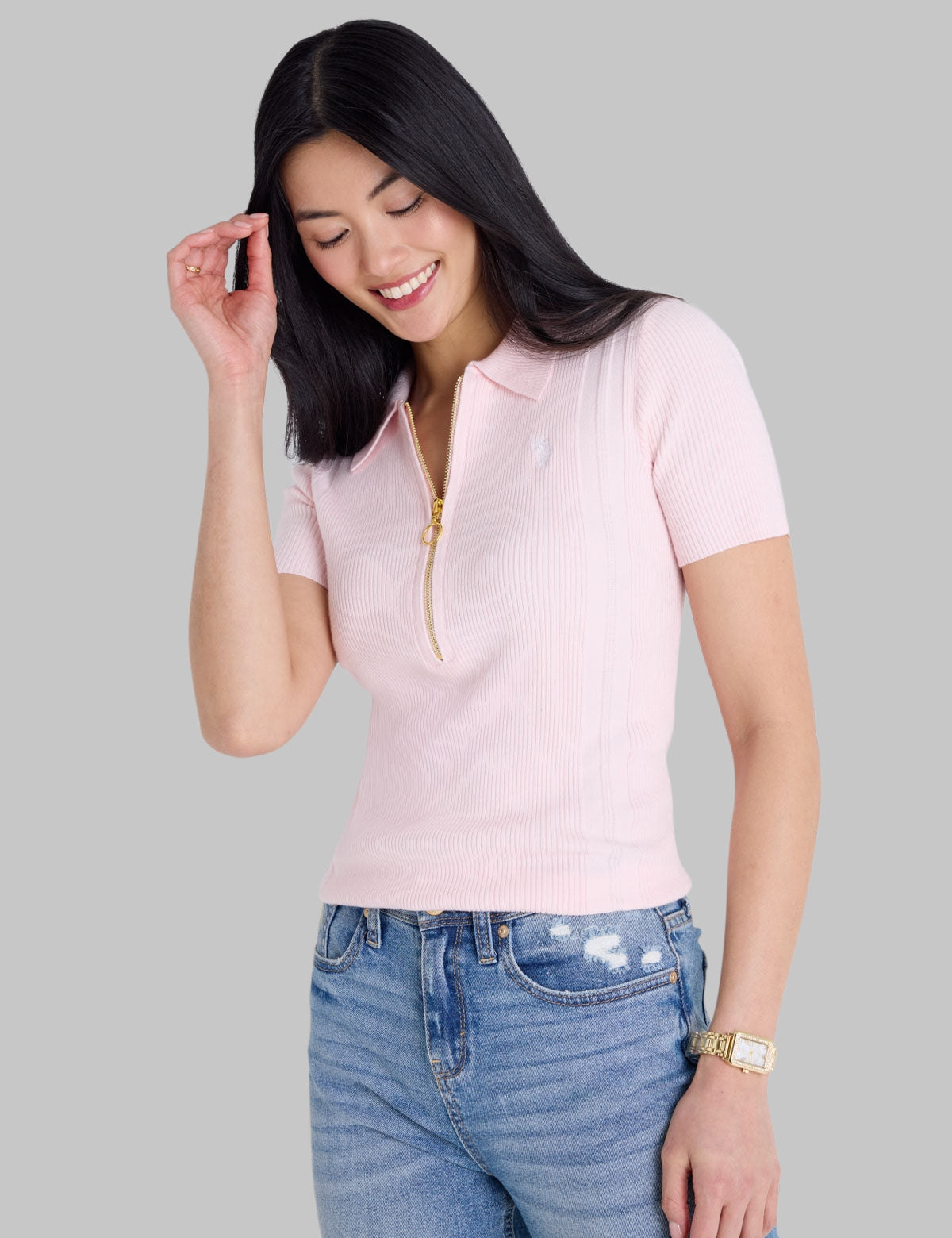RIB ZIP SWEATER POLO SHIRT