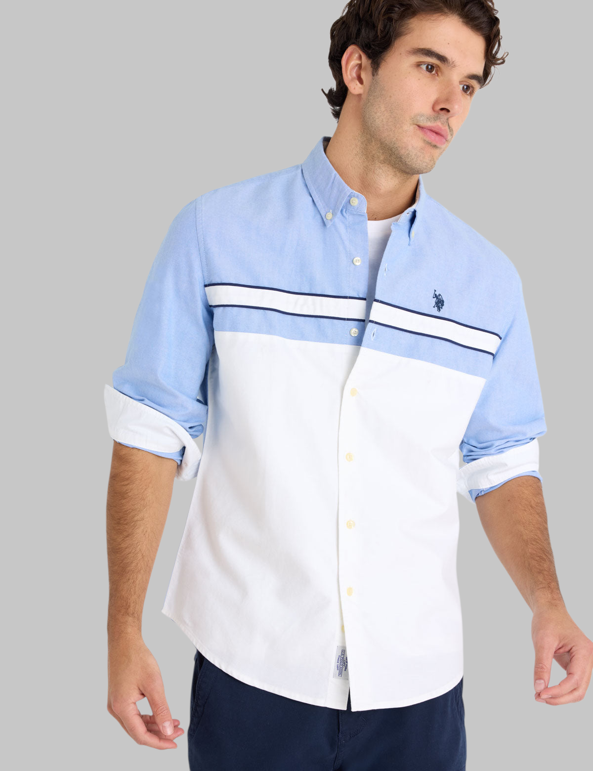 LONG SLEEVE COLORBLOCK COTTON OXFORD SHIRT