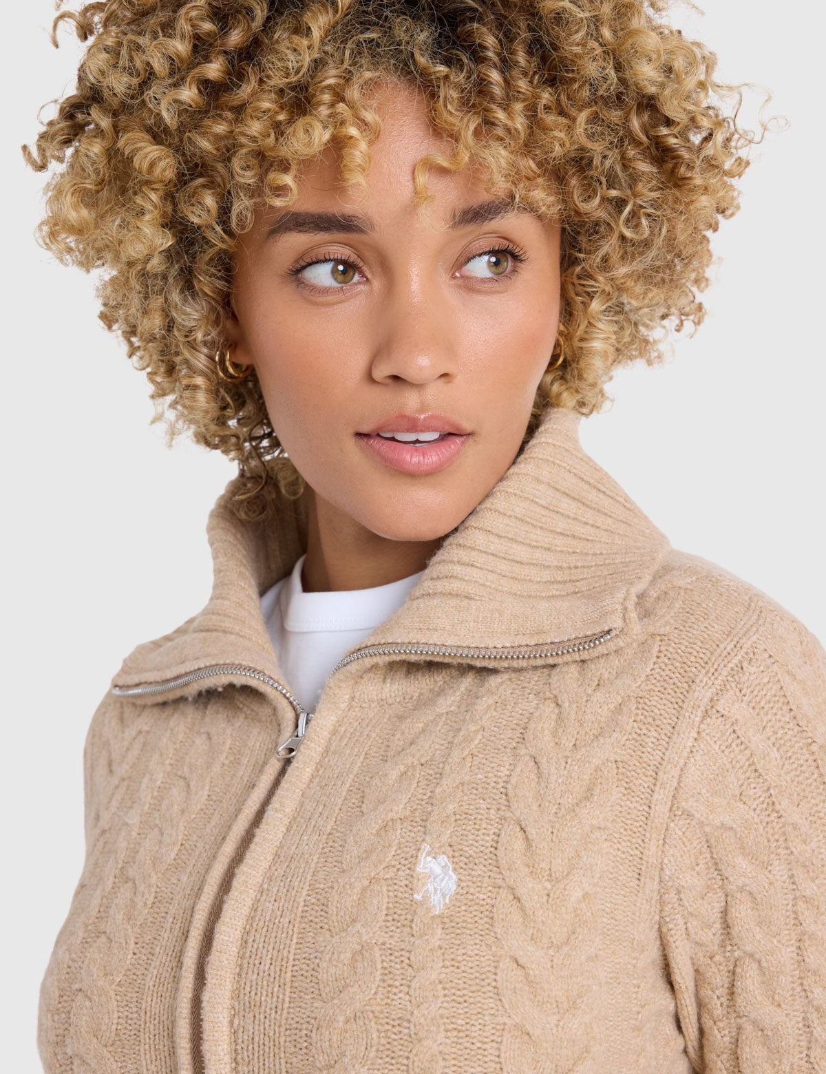 US.POLO.ASSN FULL ZIP NOVELTY CABLE CARDIGAN,21W0024-EG00A