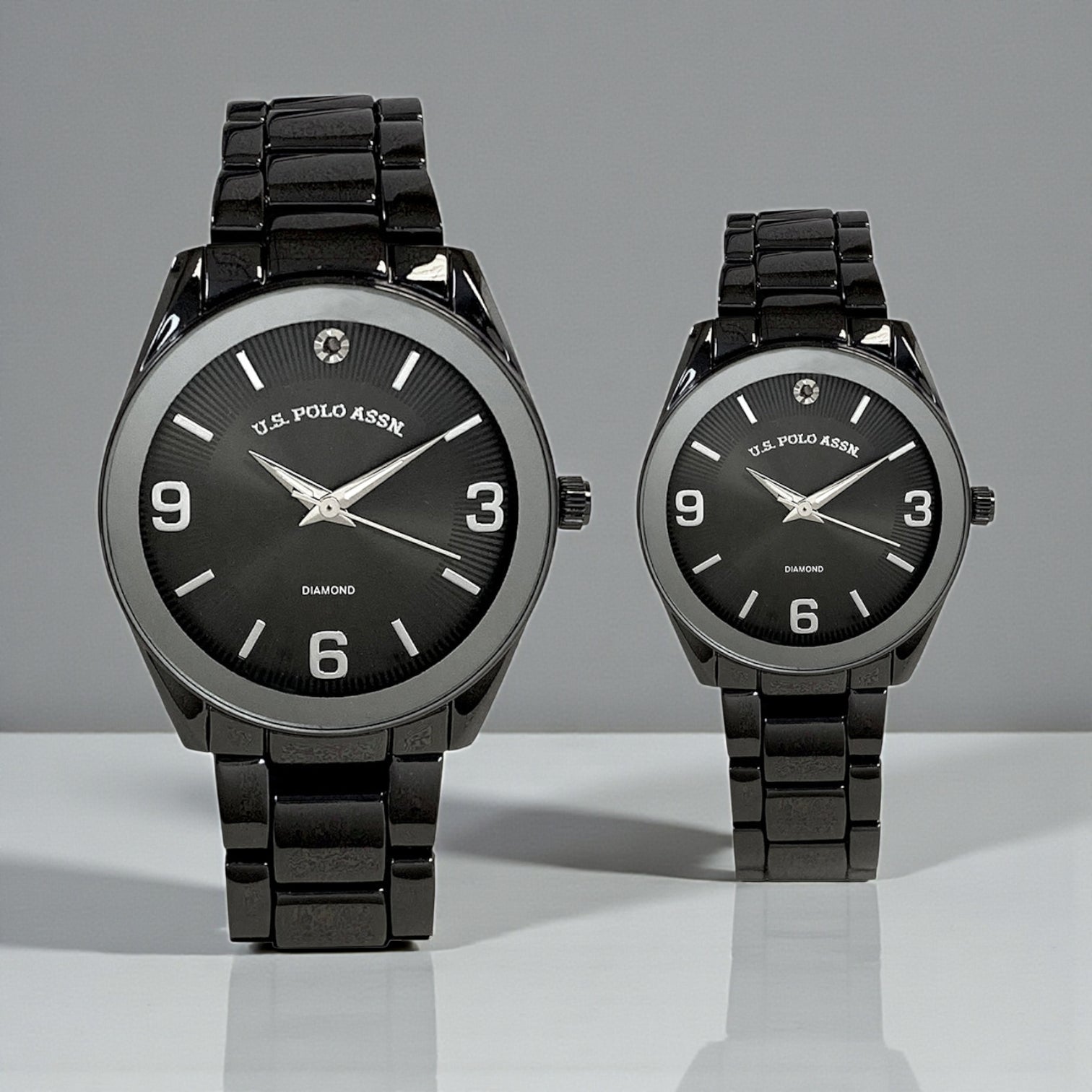 HIS AND HERS GUNMETAL DIAMOND LINK WATCH SET،USC2639UO