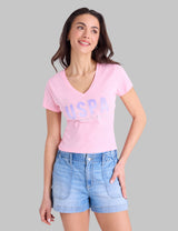 OMBRE STONE RHINESTONE V-NECK T-SHIRT,21T0100-2J00A