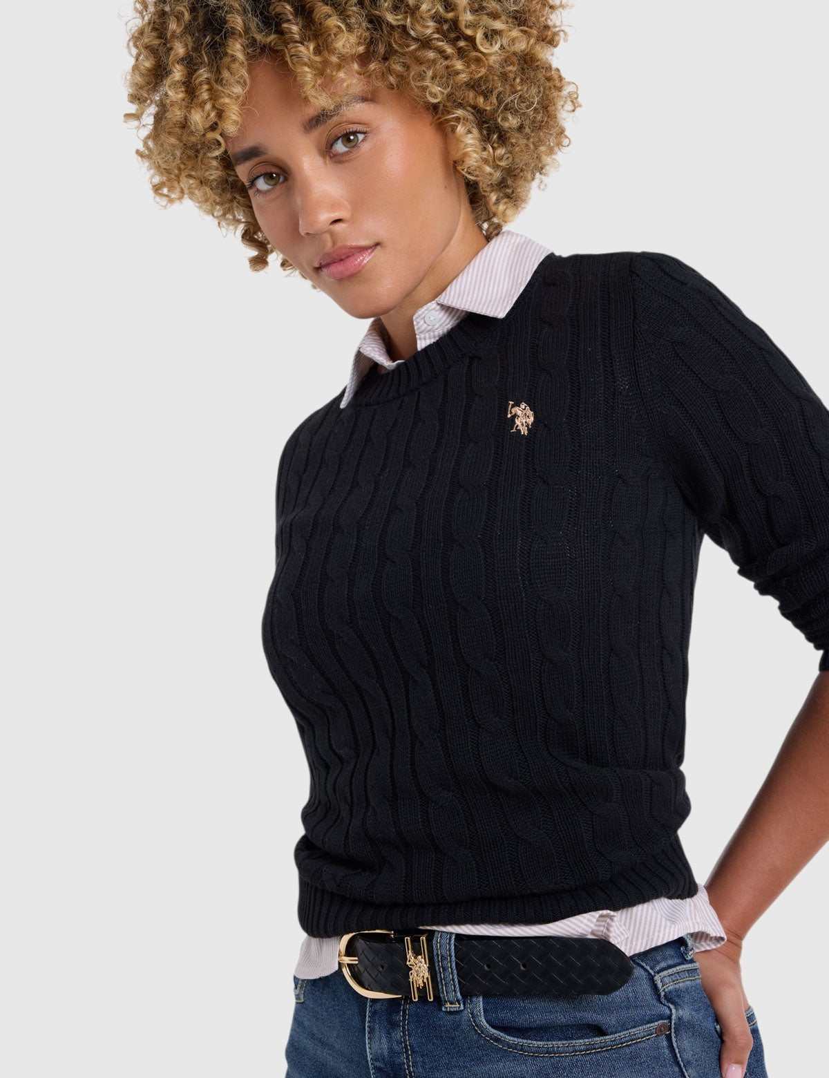US.POLO.ASSN CABLE NECK SWEATER, 21W0006-EE00A