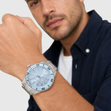 MENS SILVER LINK WATCH WITH BLUE FACE,USC80921UO-0000A