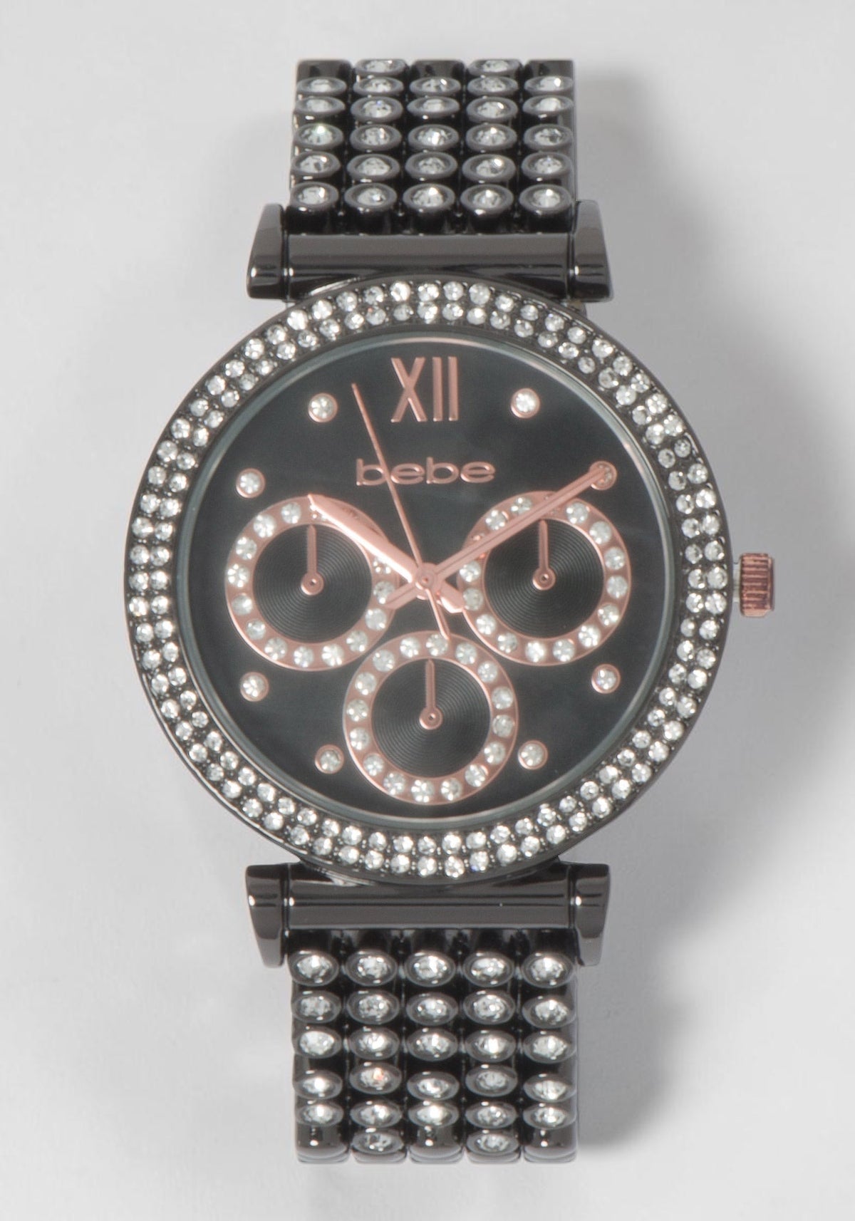 Gun Metal Dial Crystal Bezel Watch