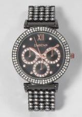 Gun Metal Dial Crystal Bezel Watch