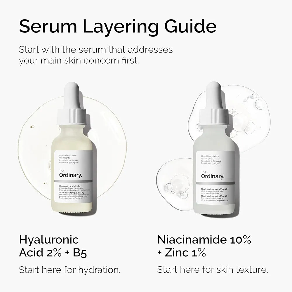 The Ordinary Skin Support Basics Duo - Skin Care Bundle Set For All Skin Types- Hyaluronic Acid 2% + B5 1 Fl Oz, Niacinamide 10% + Zinc 1% 1 Fl Oz