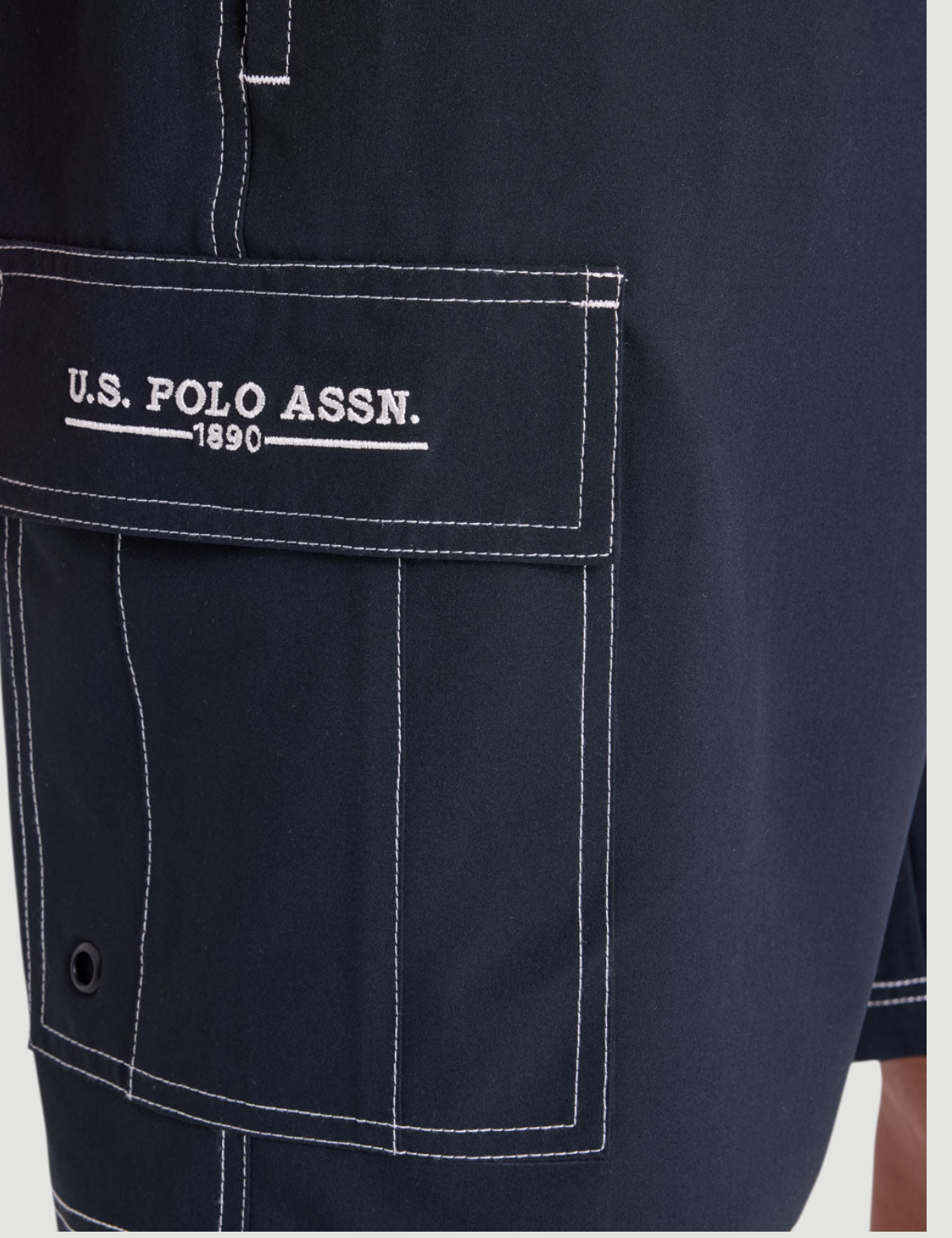 10" CONTRAST STITCH STRETCH CARGO SWIM SHORTS