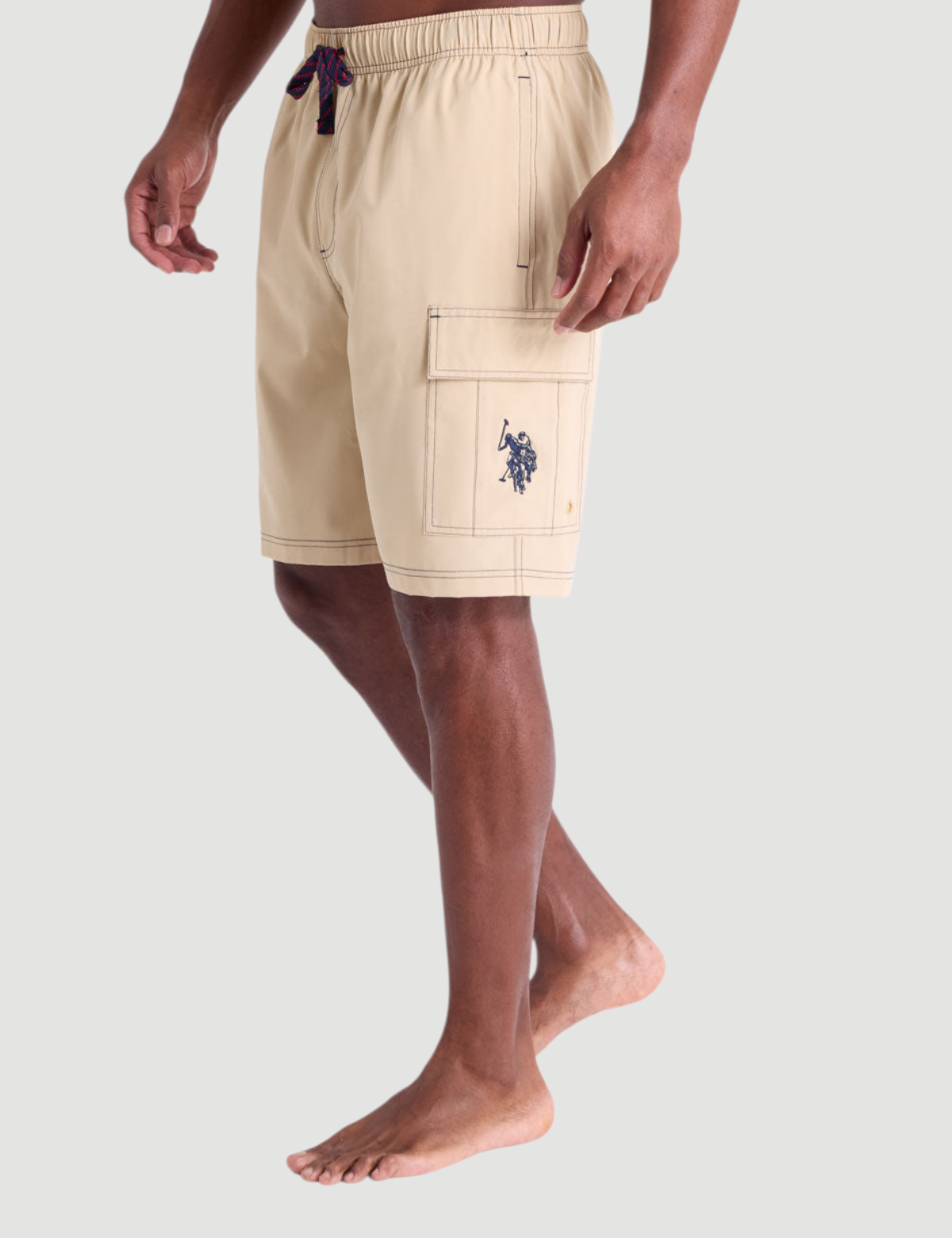 10" CONTRAST STITCH STRETCH CARGO SWIM SHORTS