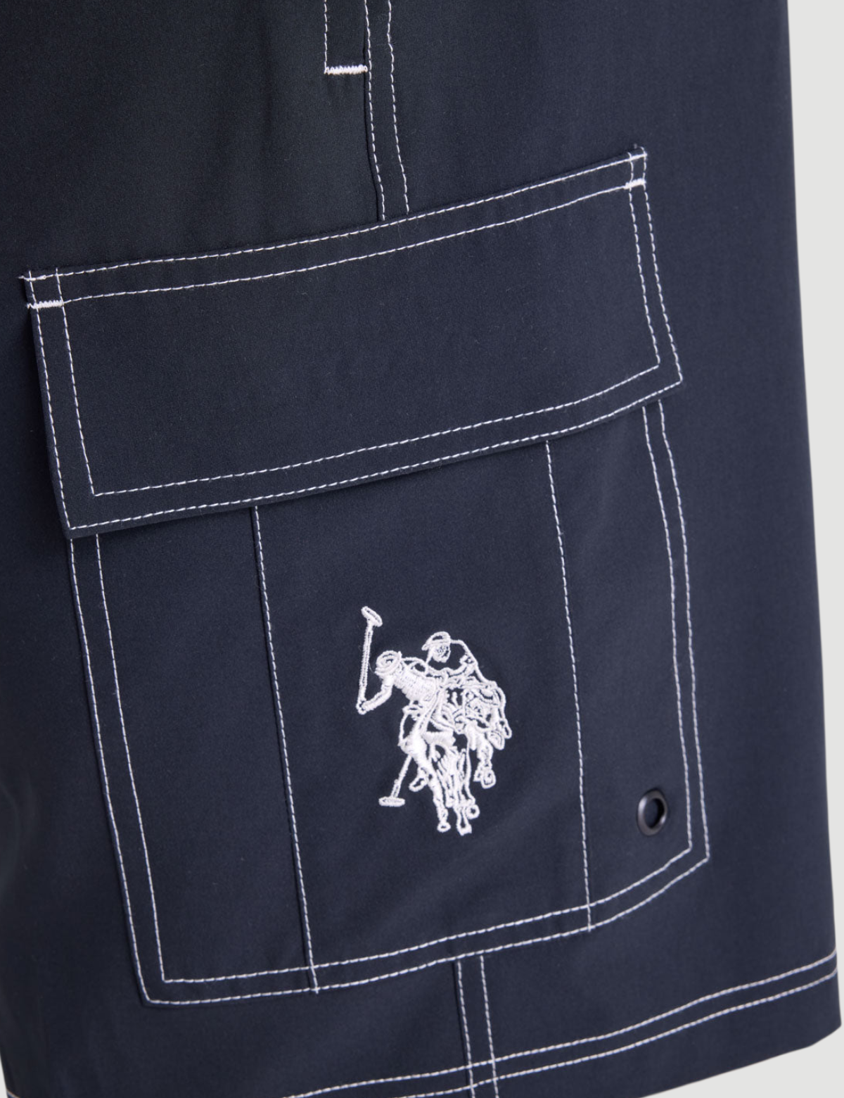 10" CONTRAST STITCH STRETCH CARGO SWIM SHORTS