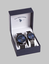 HIS AND HERS BLACK MESH WATCH SET,USC2536-0000A
