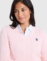 US.POLO.ASSN CABLE V-NECK SWEATER, 21W0007-EE00A