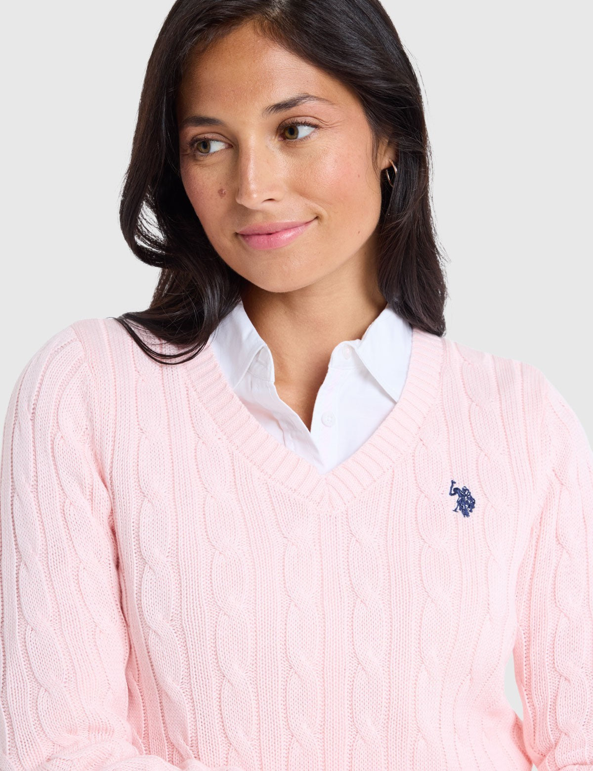 US.POLO.ASSN CABLE V-NECK SWEATER, 21W0007-EE00A