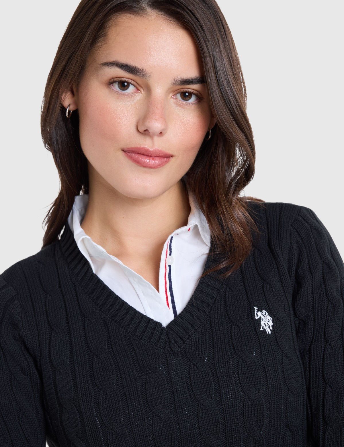US.POLO.ASSN CABLE V-NECK SWEATER, 21W0007-EE00A
