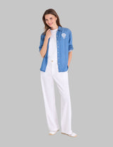 LONG SLEEVE OVERSIZED DENIM SHIRT WITH CREST