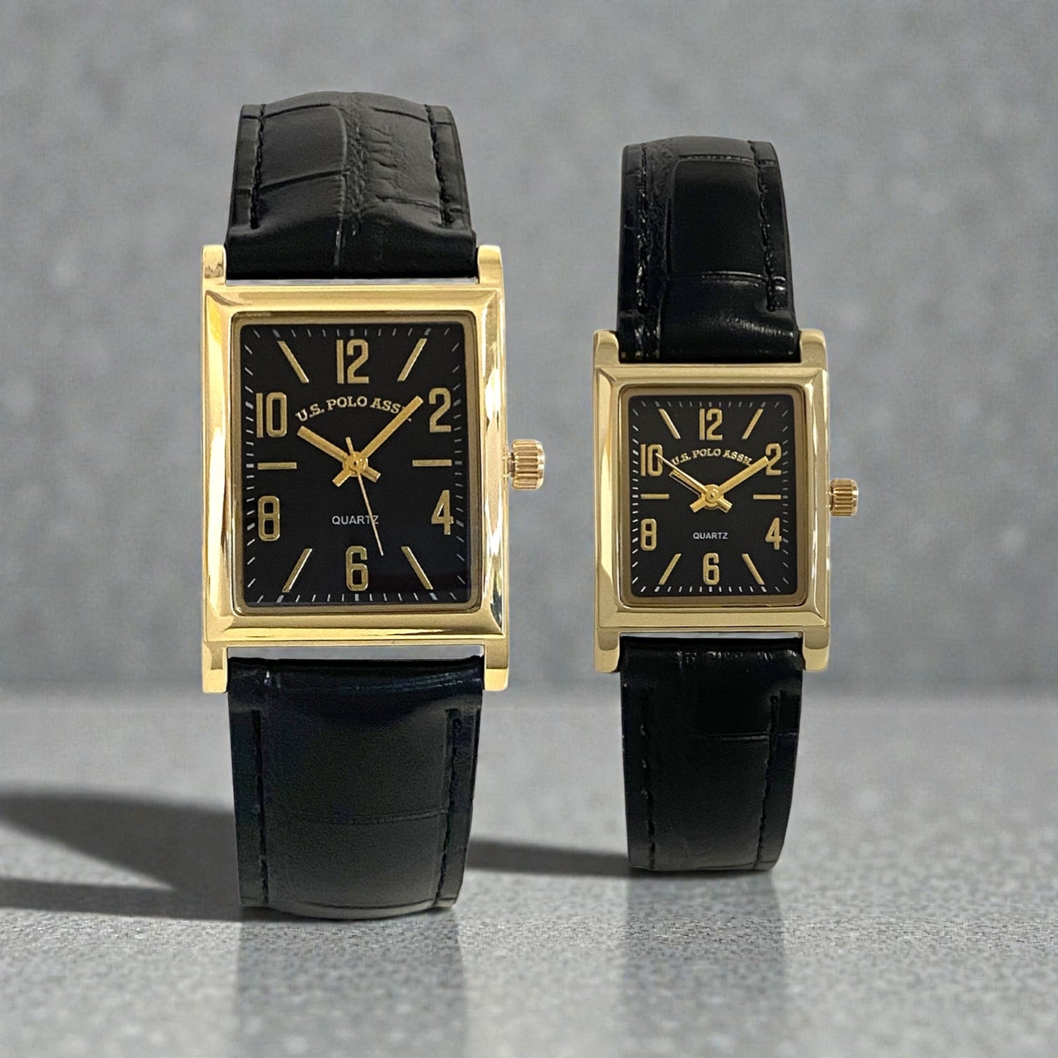 HIS AND HERS BLACK STRAP SQUARE FACE WATCH SET,USC2709UO
