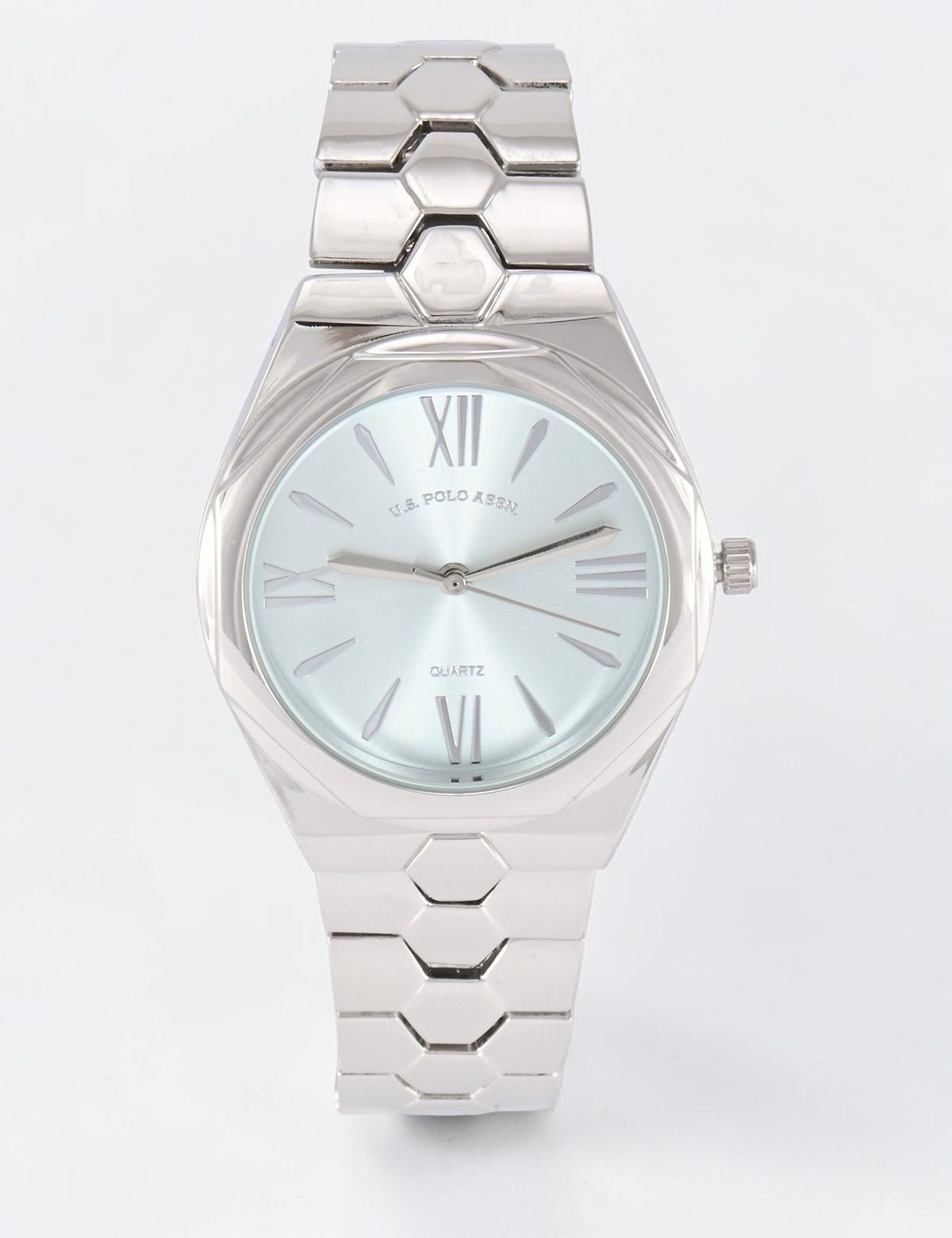 LADIES SILVER LINK WATCH WITH BLUE FACE,USC40734UO-0000A