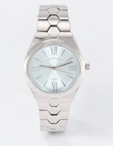 LADIES SILVER LINK WATCH WITH BLUE FACE,USC40734UO-0000A