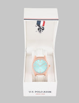 LADIES BLUE FACE WATCH WITH GOLD ACCENT,USC41033UO-0000A