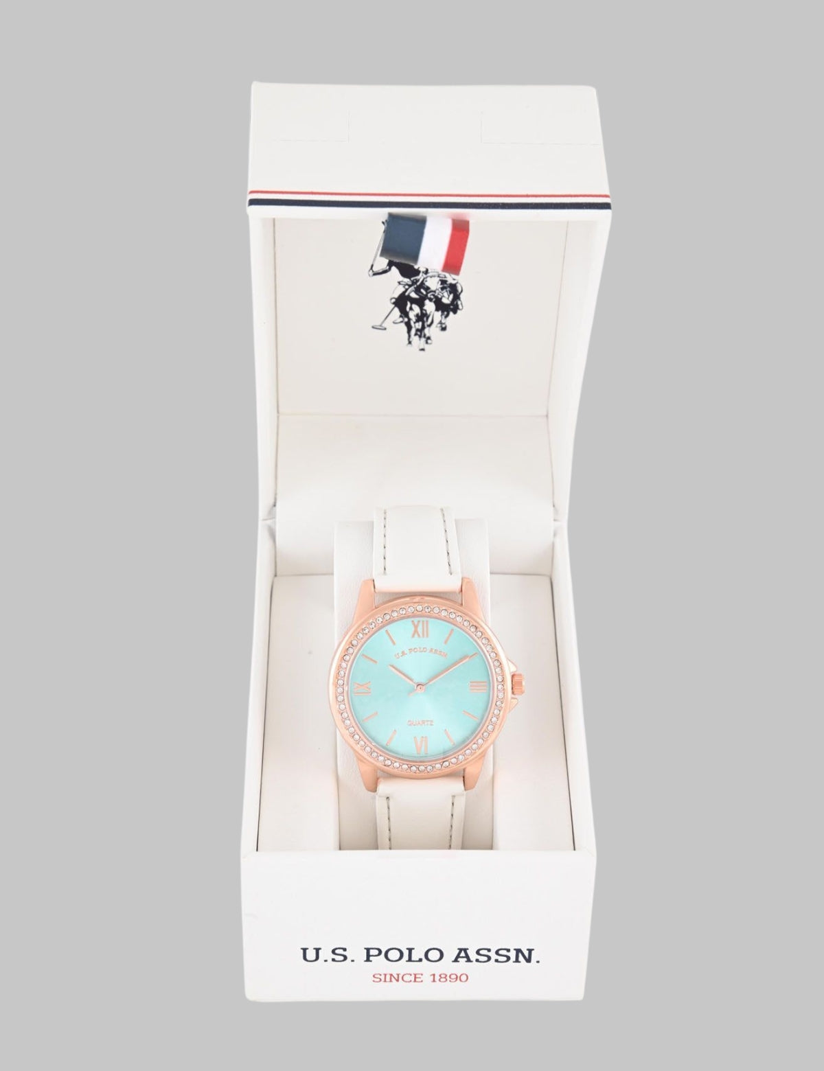 LADIES BLUE FACE WATCH WITH GOLD ACCENT,USC41033UO-0000A