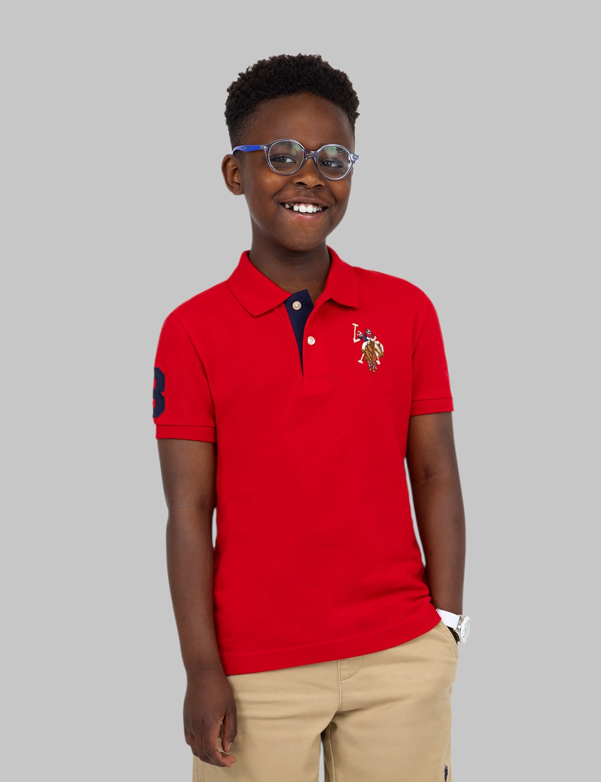 BOYS MULTI COLOR LOGO SOLID PIQUE POLO SHIRT