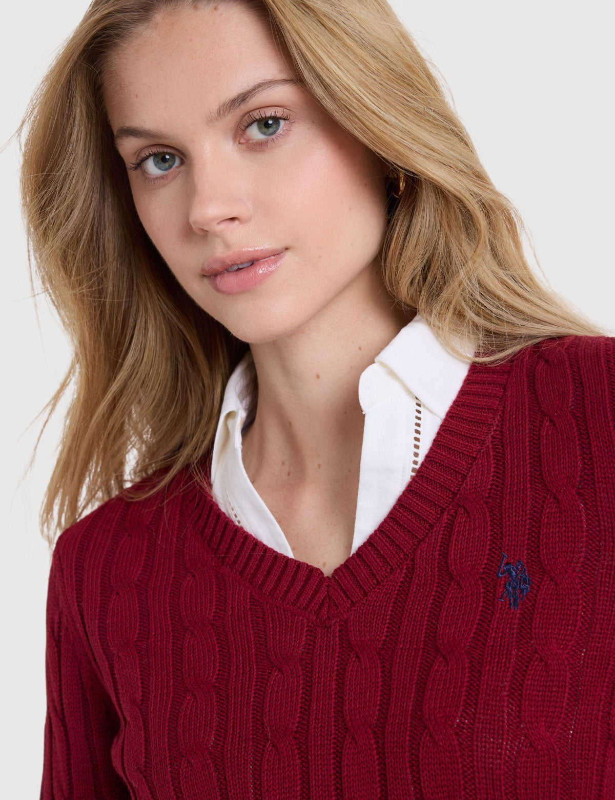 US.POLO.ASSN CABLE V-NECK SWEATER, 21W0007-EE00A