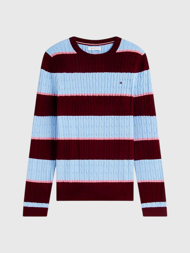 TOMMY HILFIGER Rugby Stripe Cable Knit Sweater,XW08906-YCF