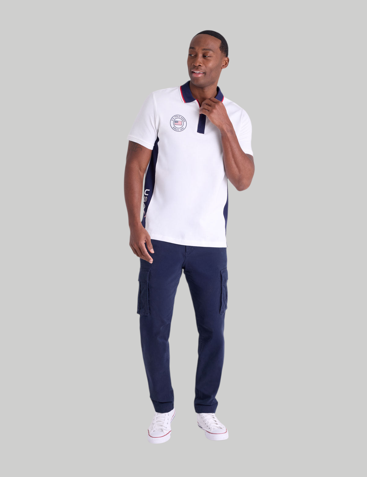 USA VERTICAL PATCH PIQUE POLO SHIRT WITH ZIP PLACKET