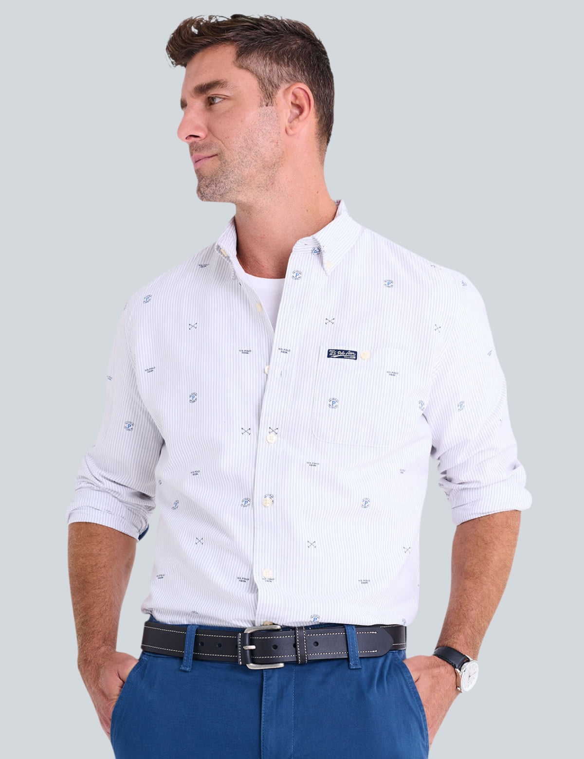 LONG SLEEVE ALL OVER LOGO PRINT OXFORD SHIRT,11H0290-YR00A