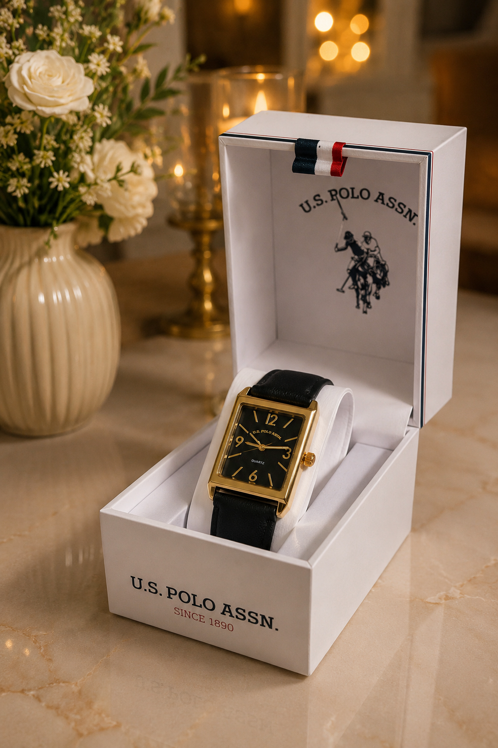 Immediate LADIES BLACK STRAP SQUARE WATCH,USC42163UO-0000A