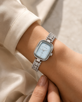 Immediate LADIES SILVER OVAL WATCH WITH BLUE FACE,USC40697UO-0000A