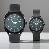 HIS AND HERS GUNMETAL MESH STRAP WATCH SET,USC2719UO