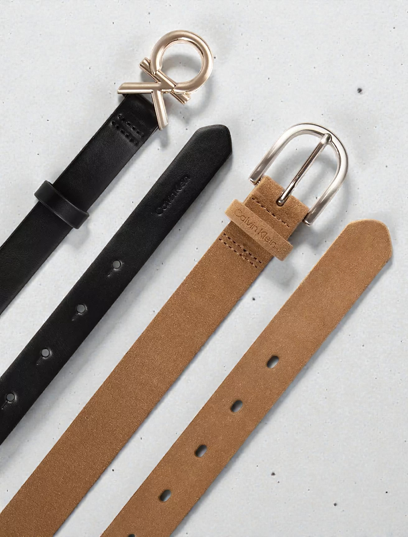 C.K Monogram Logo and Round Buckle Reversible Belt Set