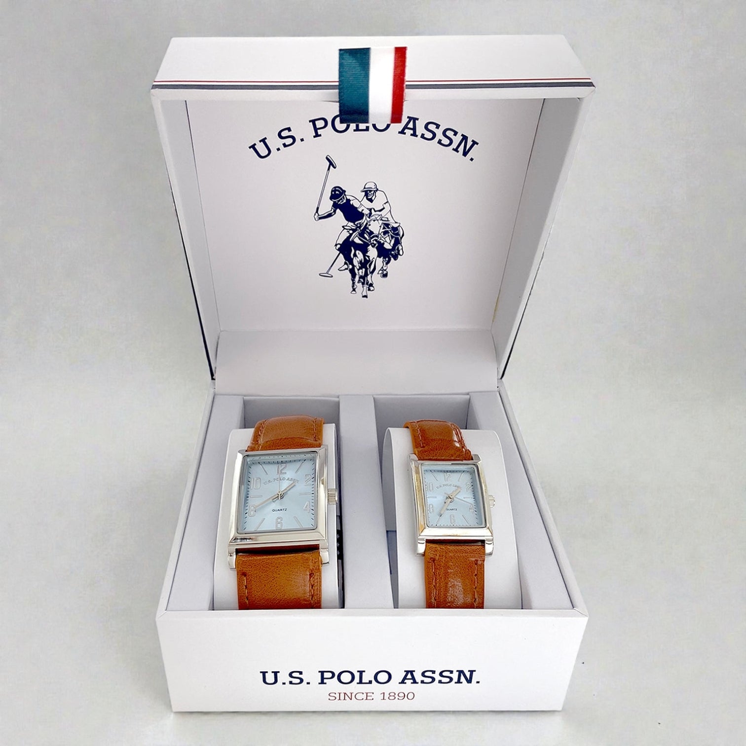 HIS AND HERS BROWN STRAP SQUARE FACE WATCH SET,USC2708UO