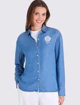 LONG SLEEVE OVERSIZED DENIM SHIRT WITH CREST,21H0050-MP00A