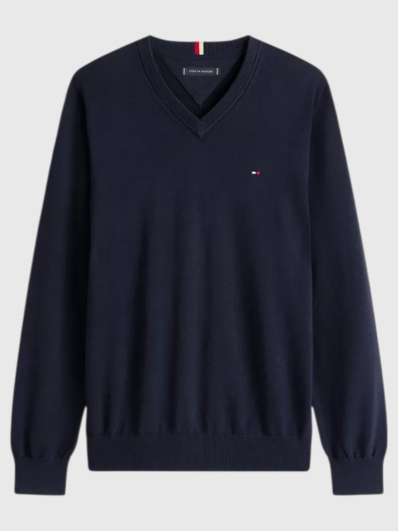 TOMMY HILFIGER Solid Logo V-Neck Sweater,78J8323-BDS