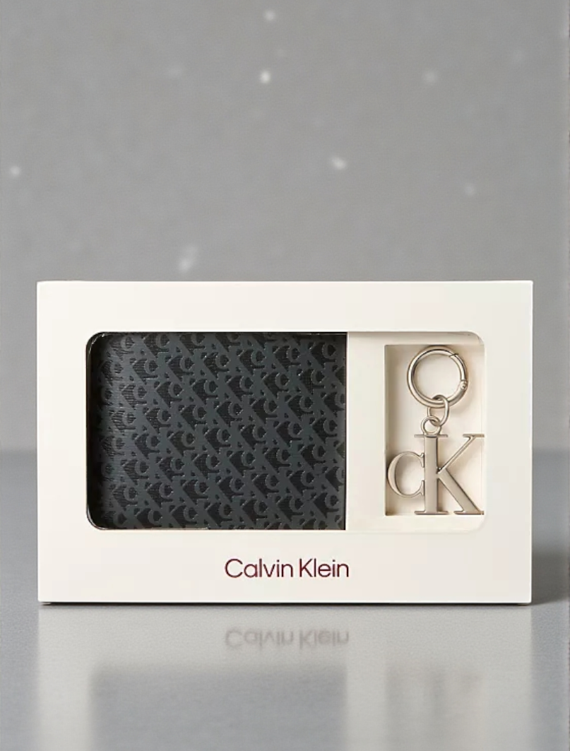 C.K Refined Leather Wallet + Key Ring Gift Set 4G1002G