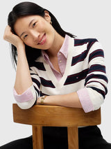 TOMMY HILFIGER Lightweight Striped V-Neck Sweater,XW09742-VLP