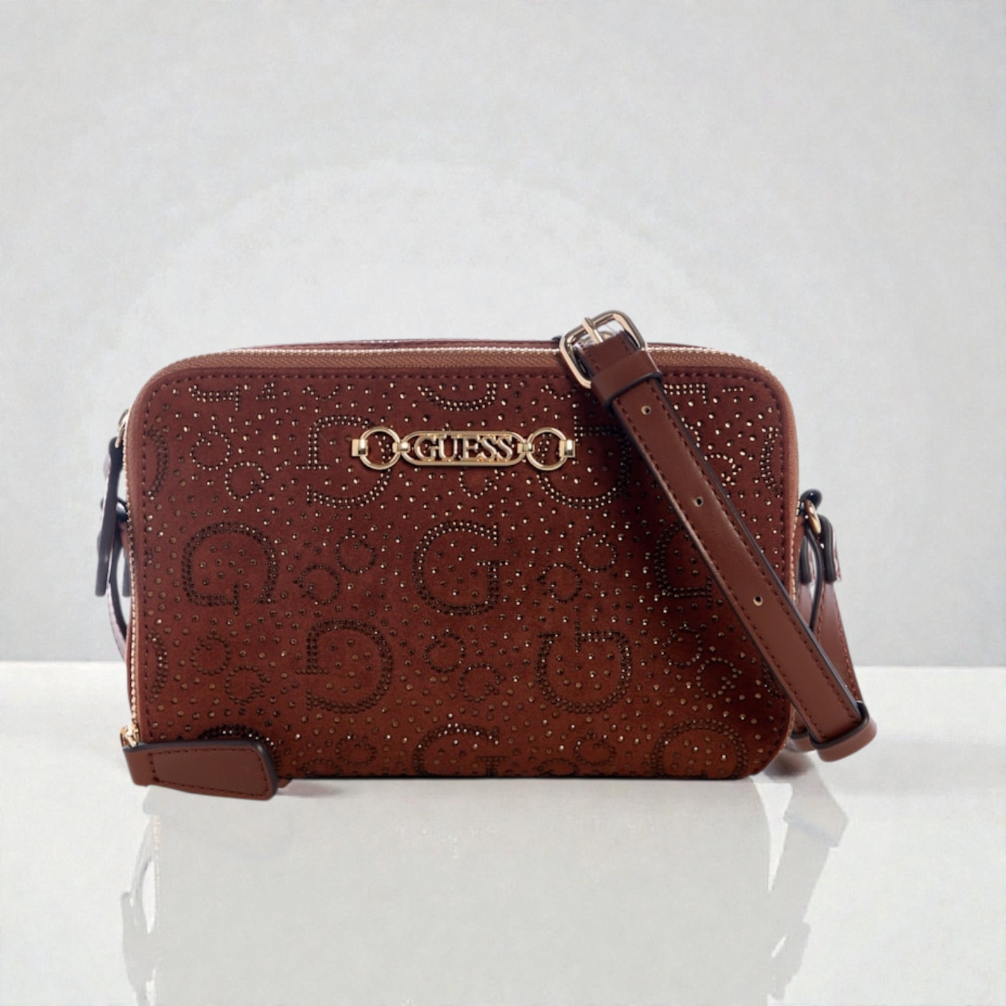 Avelina Rhinestone Logo Double-Zip Crossbody