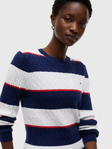 TOMMY HILFIGER Rugby Stripe Cable Knit Sweater,XW08906-YCF