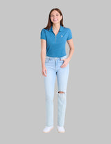 HALF ZIP PUFF SLEEVE HEATHER POLO SHIRT