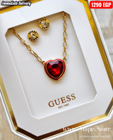 Immediate Guess Heart Pendant Necklace & Stud Earrings Set