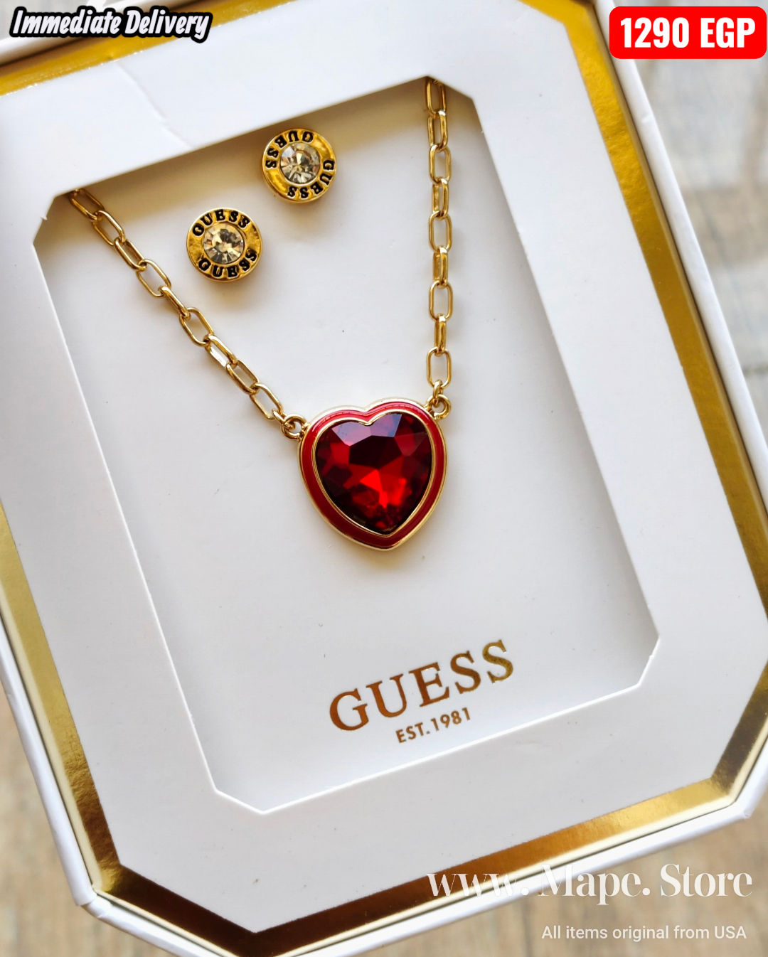 Immediate Guess Heart Pendant Necklace & Stud Earrings Set