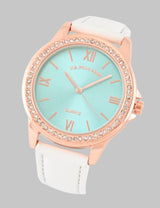 LADIES BLUE FACE WATCH WITH GOLD ACCENT,USC41033UO-0000A