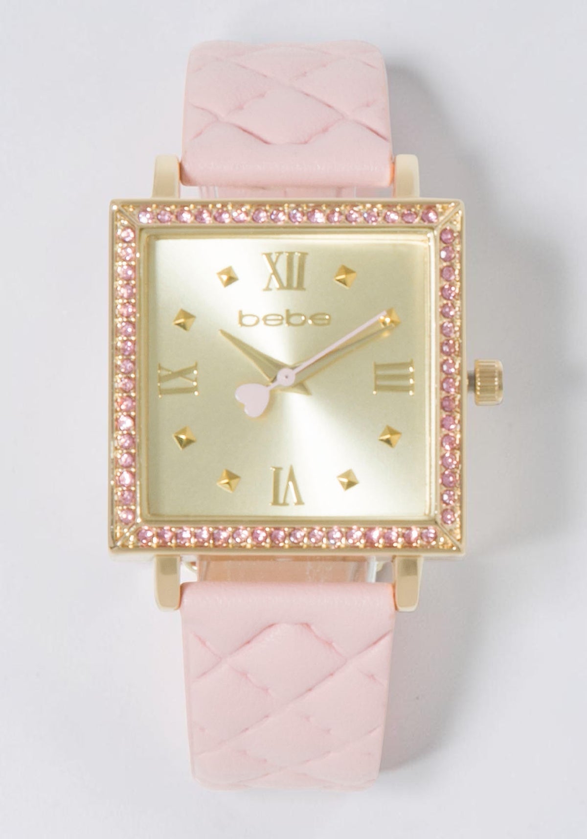 Baby Pink Quilted Strap Watch With Crystal Bezel