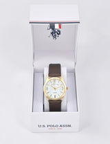 LADIES BROWN STRAP WATCH WITH GOLD ACCENT,USC42156UO-0000A