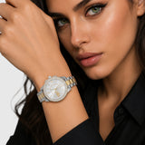LADIES TWO TONE EMBELLISHED LINK WATCH,USC40715UO-0000A